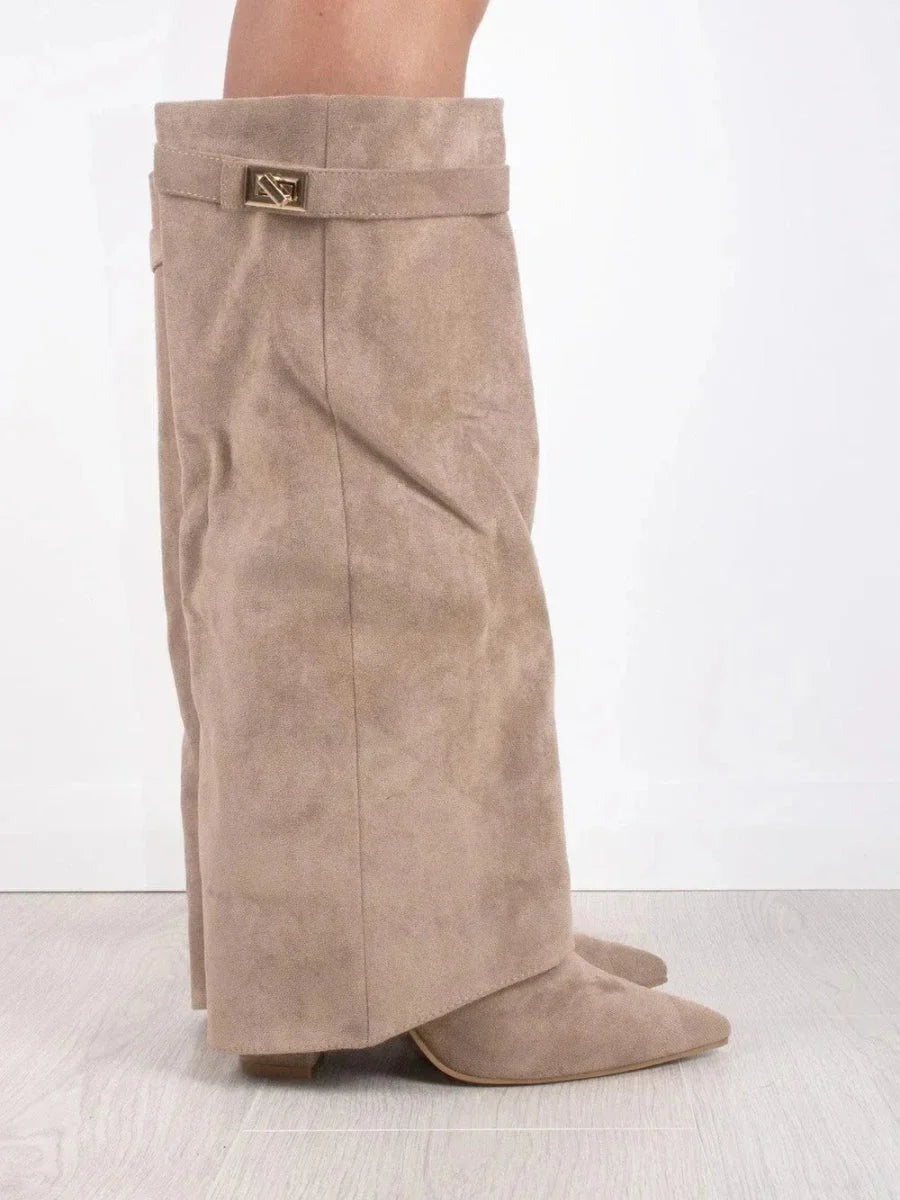 Women's suede boots with metallic details - photo 12