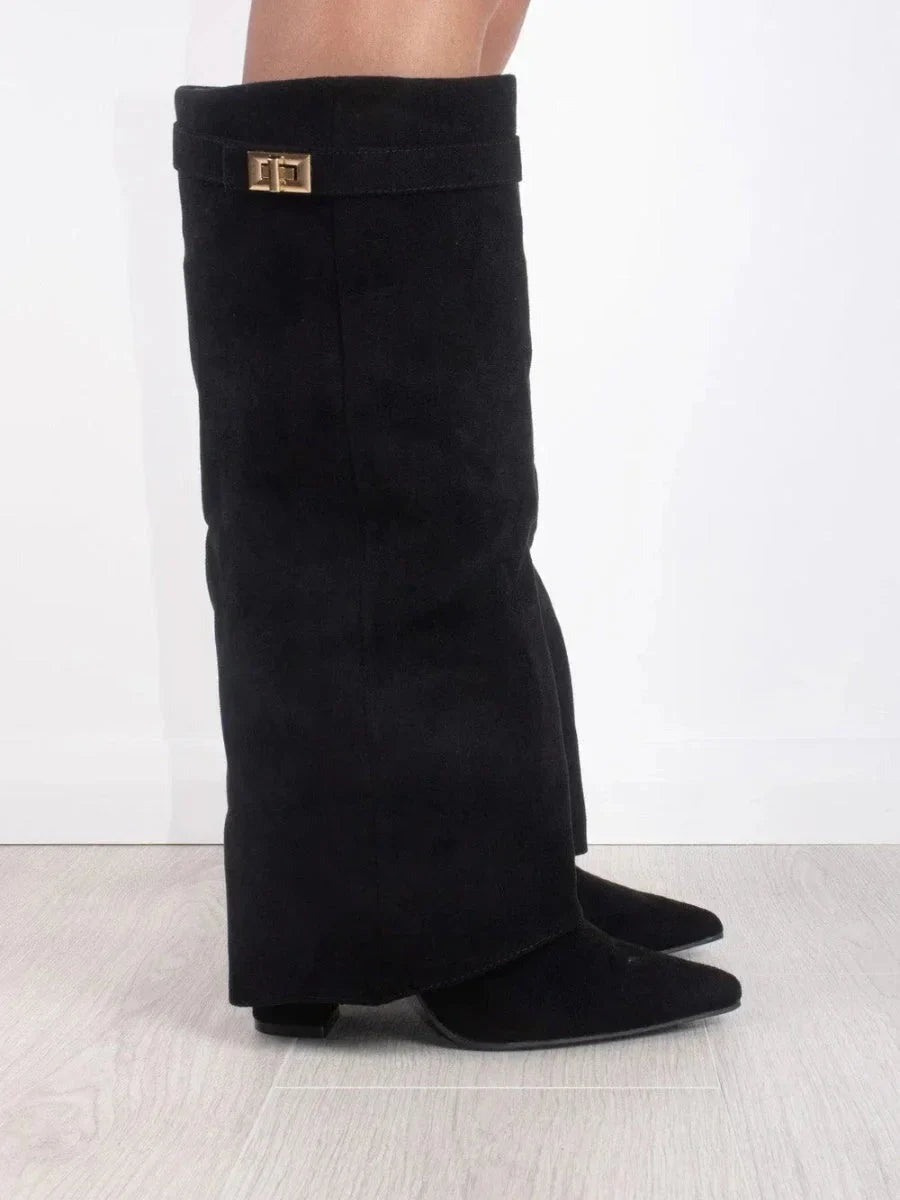 Women's suede boots with metallic details - photo 6