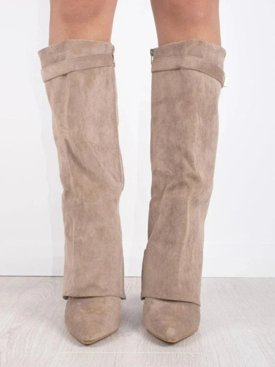 Women's suede boots with metallic details - photo 10