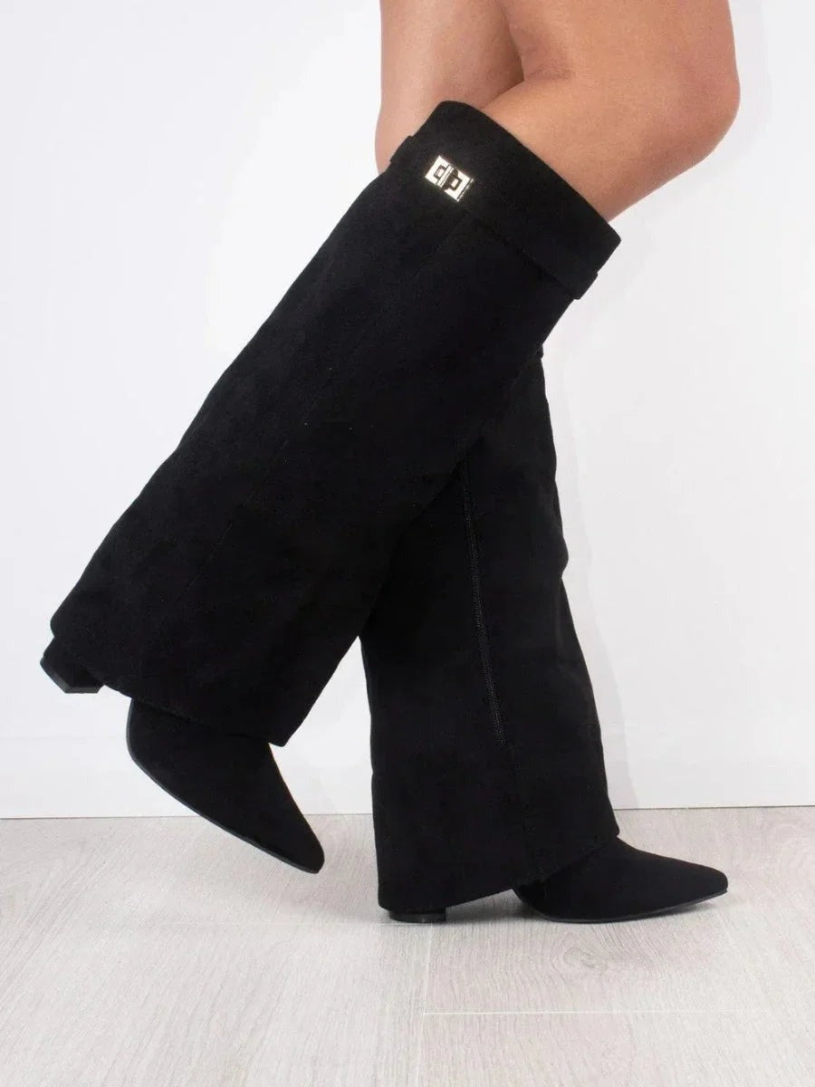 Women's suede boots with metallic details - photo 7