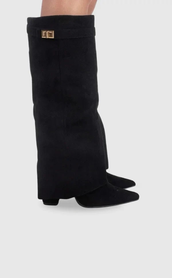 Women's suede boots with metallic details - photo 5
