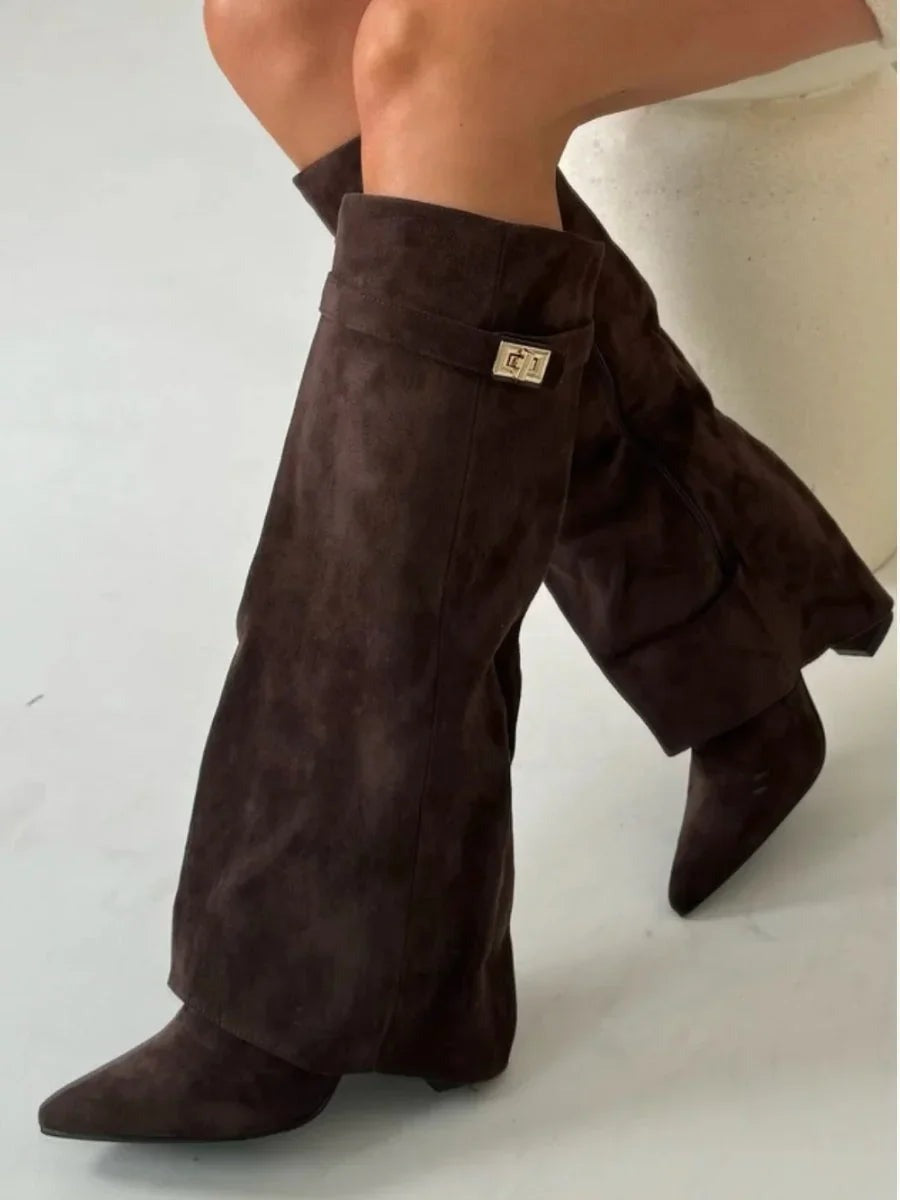 Women's suede boots with metallic details - photo 3