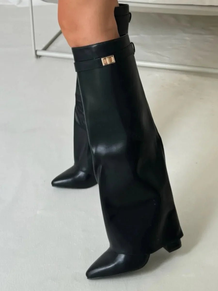Women's suede boots with metallic details - photo 16