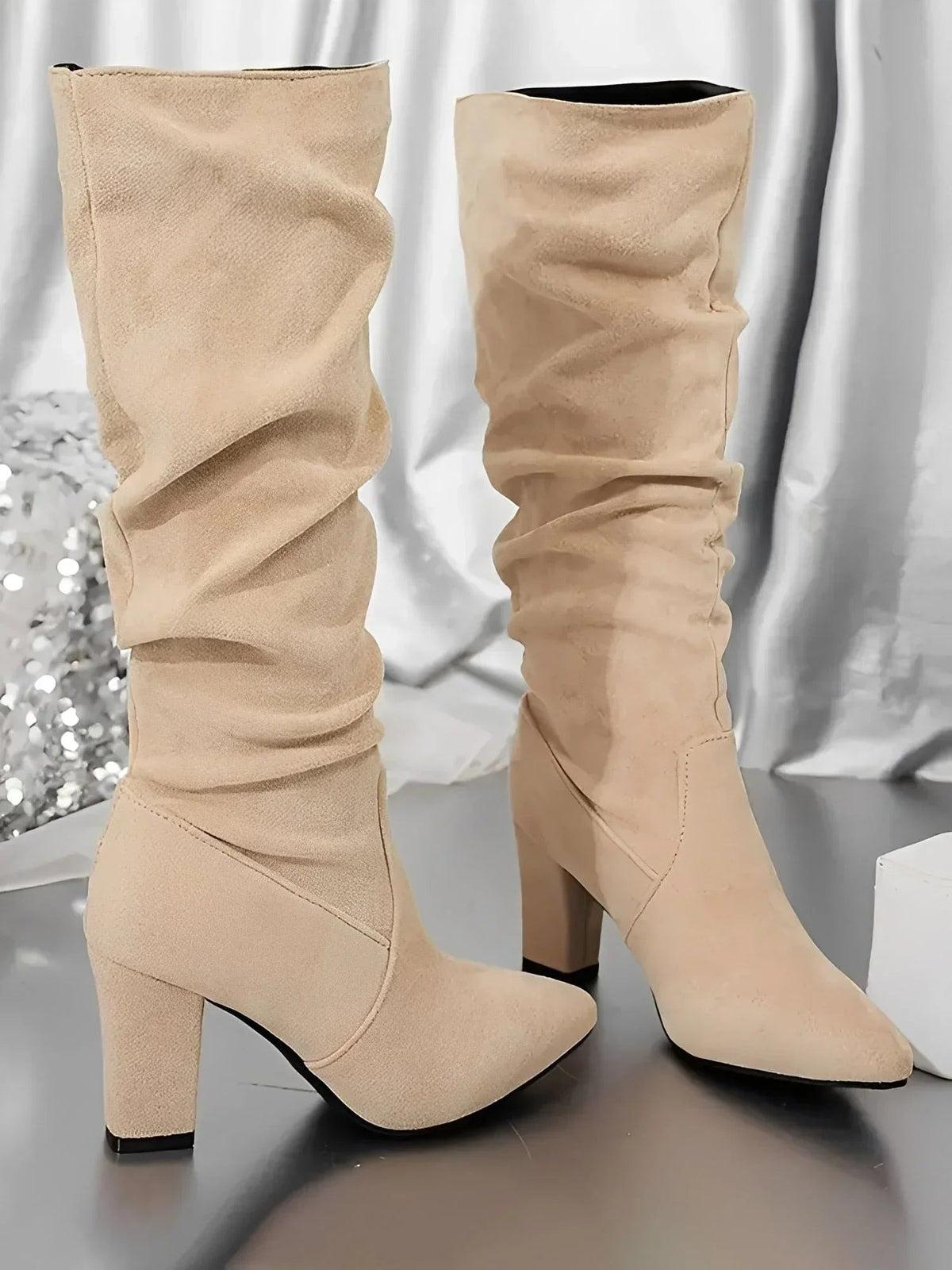 Alexa - Women's Modern Pleated Style Block Heel Knee Boots - photo 8