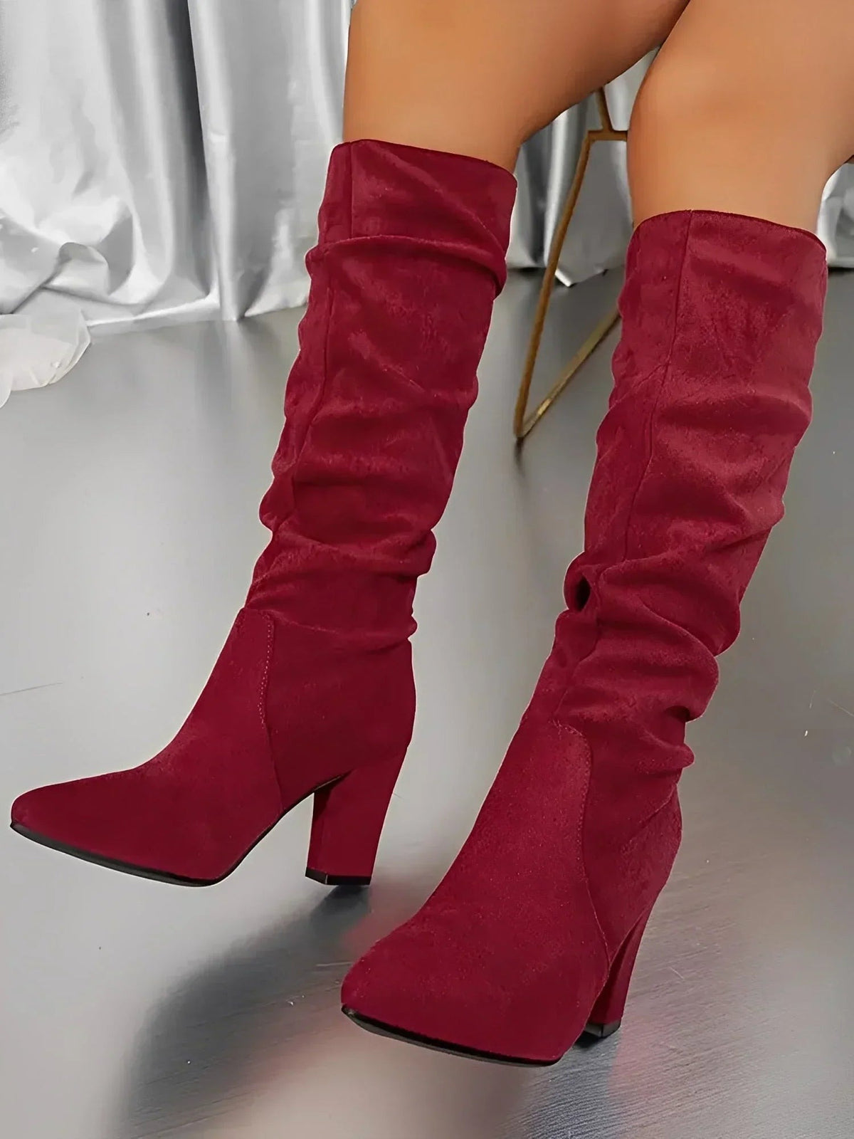 Alexa - Women's Modern Pleated Style Block Heel Knee Boots - photo 3