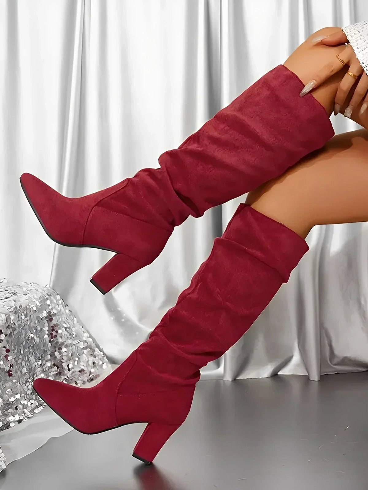 Alexa - Women's Modern Pleated Style Block Heel Knee Boots - photo 4