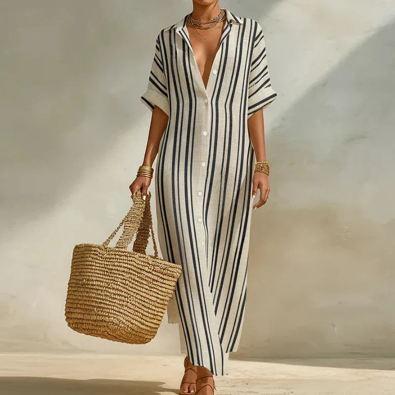 Brenna - Women's Maxi Dress with Stripe and Collar - photo 1