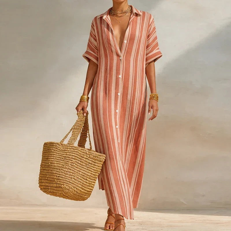 Brenna - Women's Maxi Dress with Stripe and Collar - photo 3
