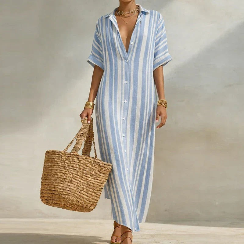 Brenna - Women's Maxi Dress with Stripe and Collar - photo 4