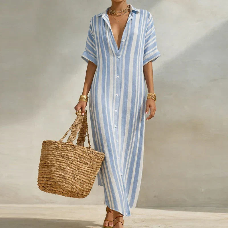 Brenna - Women's Maxi Dress with Stripe and Collar - photo 4