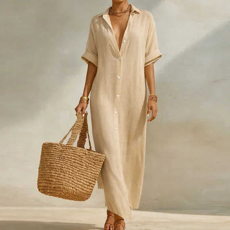 Brenna - Women's Maxi Dress with Stripe and Collar - photo 5