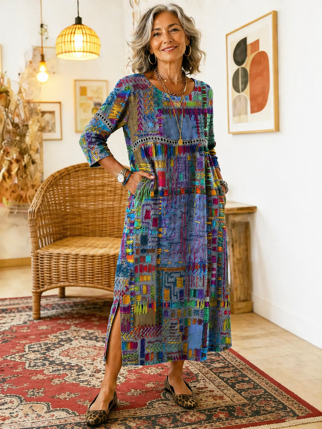 Brigitta - Women's Midi Dress with Boho Print - photo 11