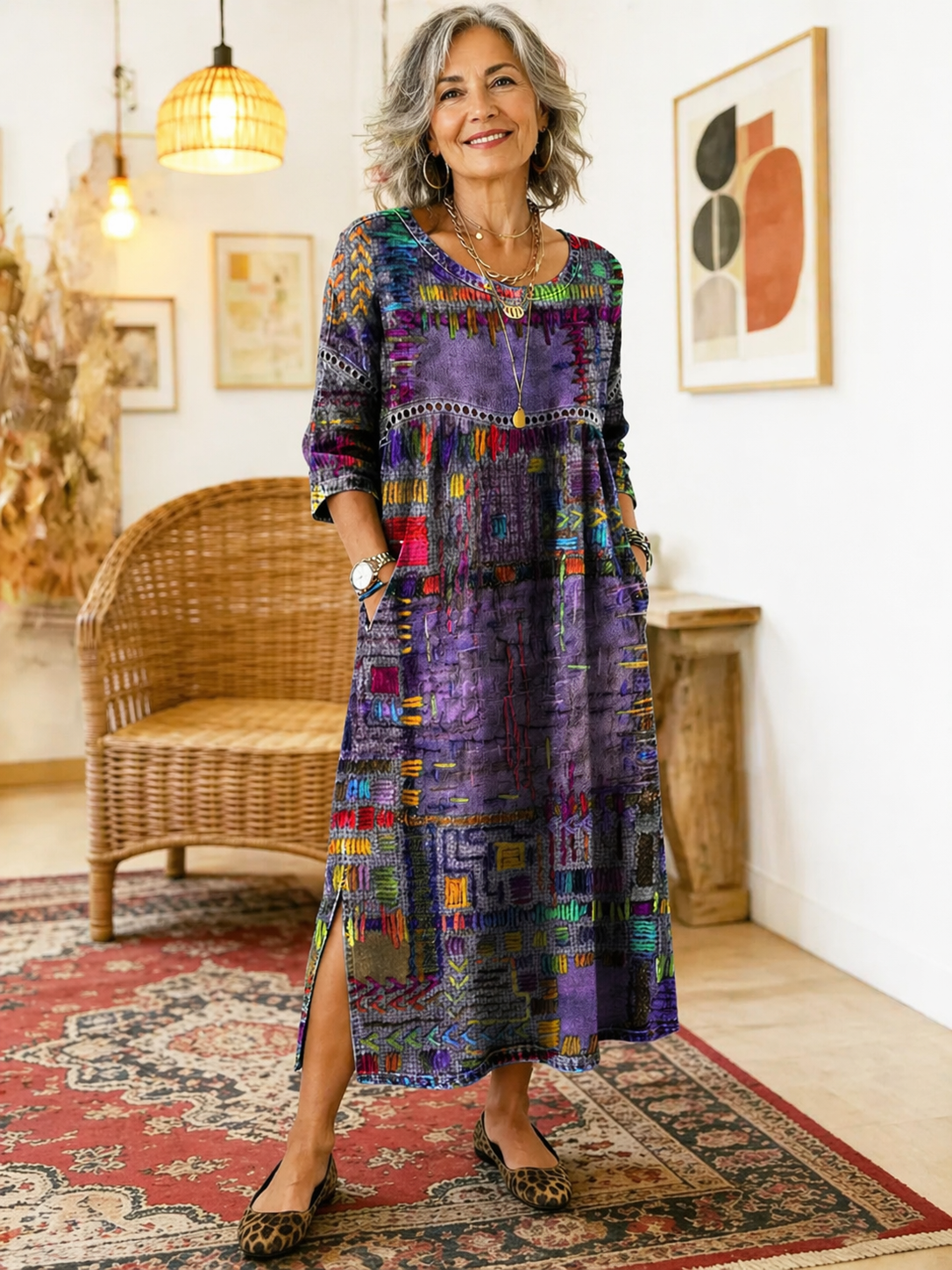 Brigitta - Women's Midi Dress with Boho Print - photo 12