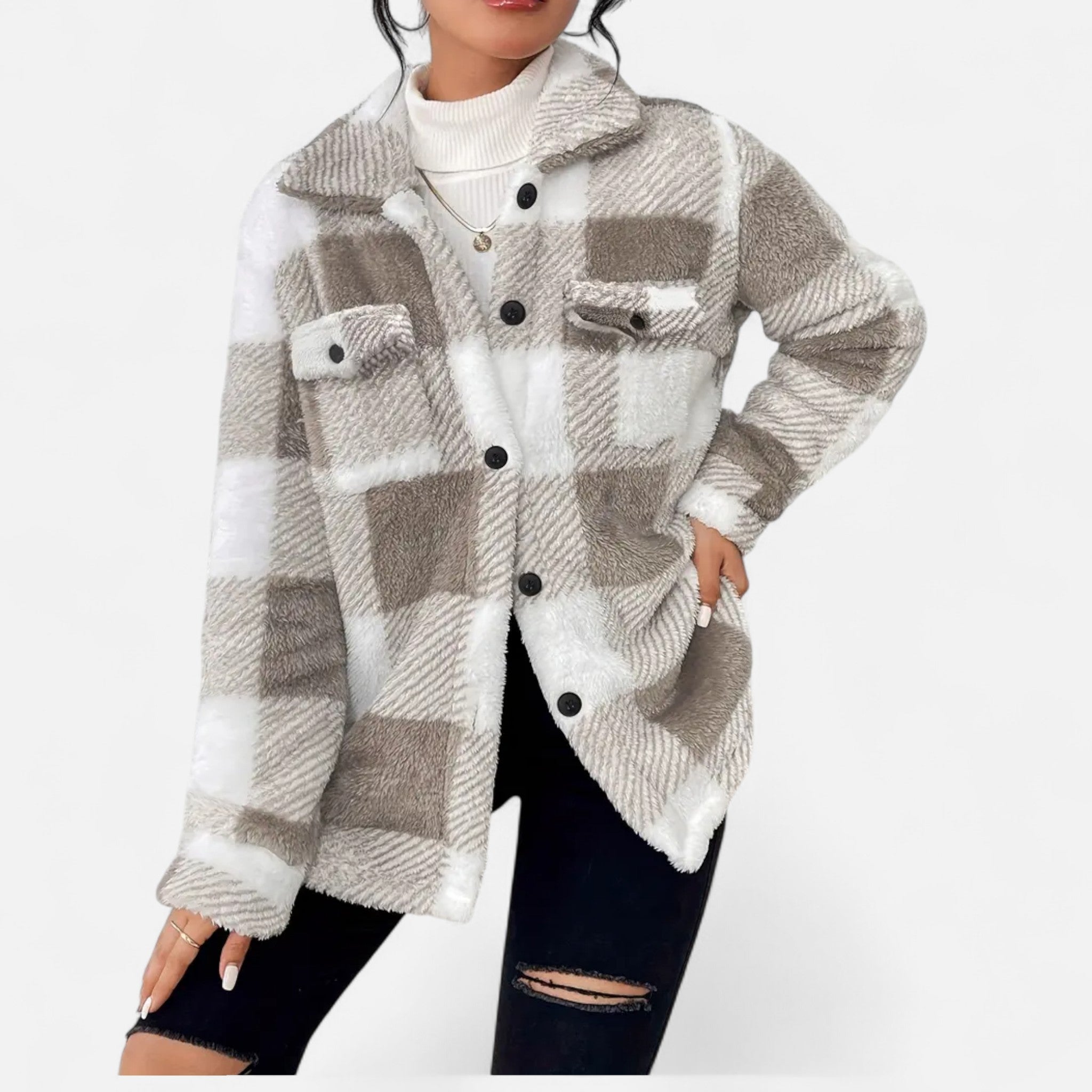 Women's Plaid Oversized Shacket with Button Front