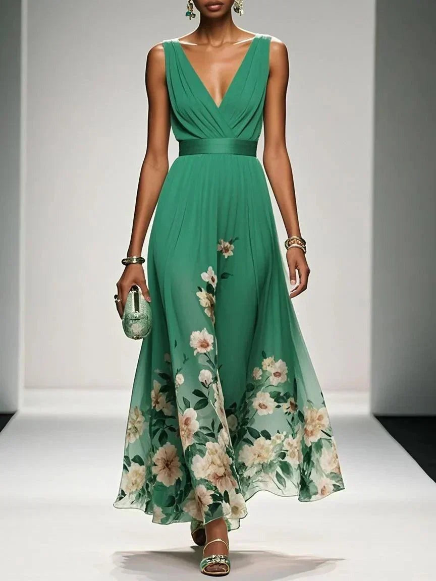 Floral Midi Dress with Deep V Neckline for Women - photo 8