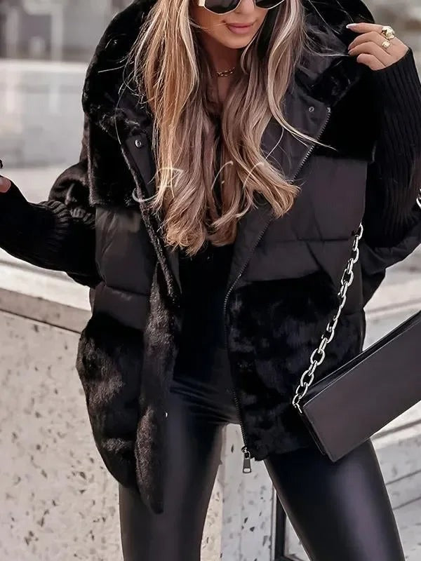 Women's Quilted Winter Cape with Hood and Faux Fur Collar - photo 15