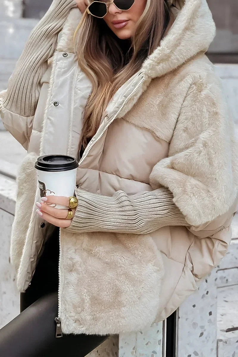 Women's Quilted Winter Cape with Hood and Faux Fur Collar - photo 13
