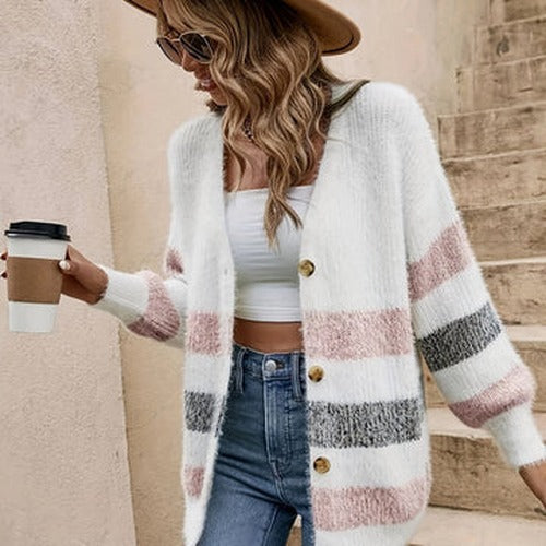 Carrie - Women's Cardigan with Colour Block and a Knitted Finish - photo 2