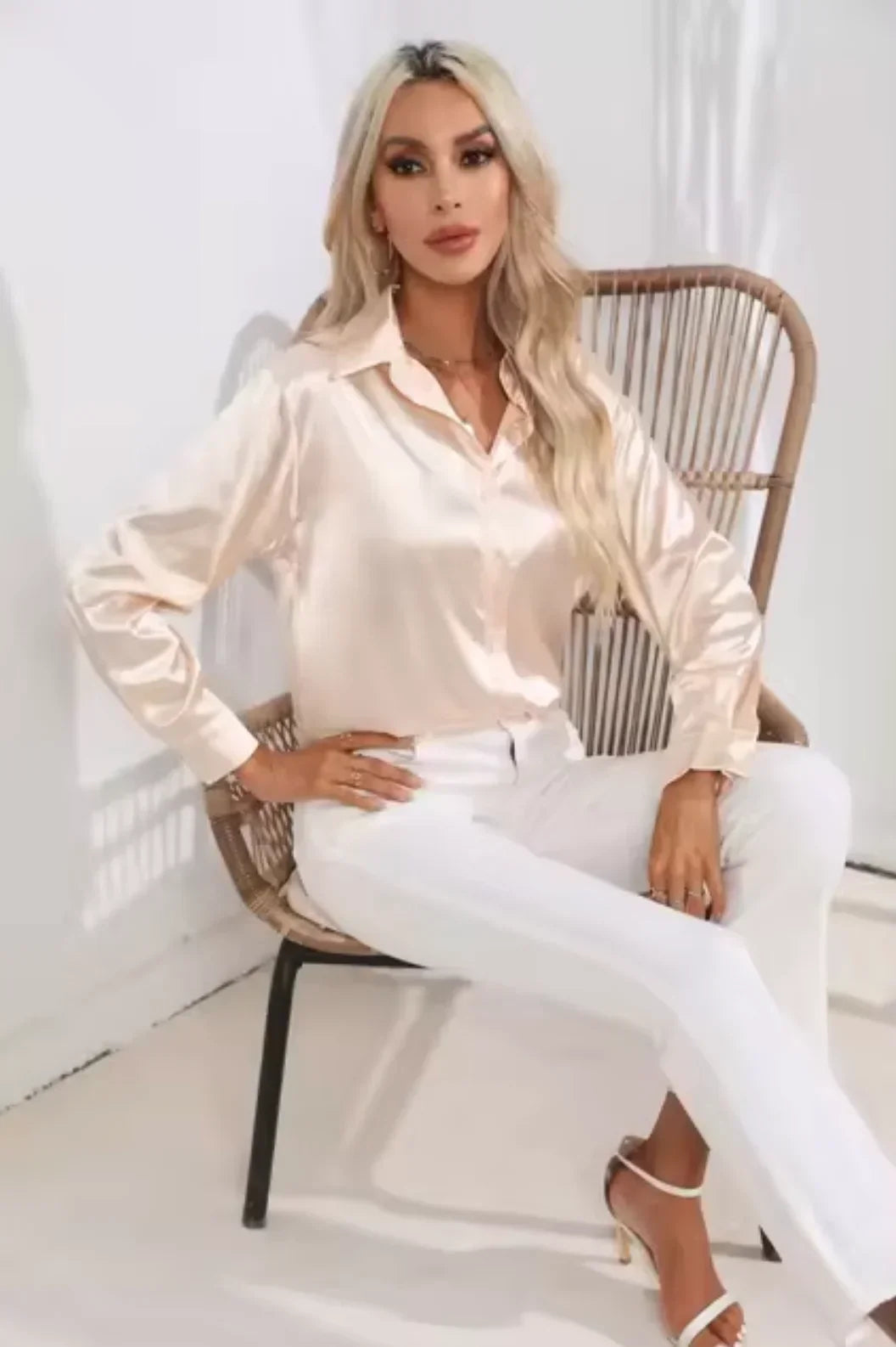 Women's Modern Satin Blouse with Long Sleeves