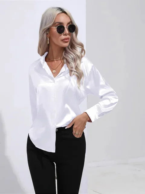 Women's Modern Satin Blouse with Long Sleeves
