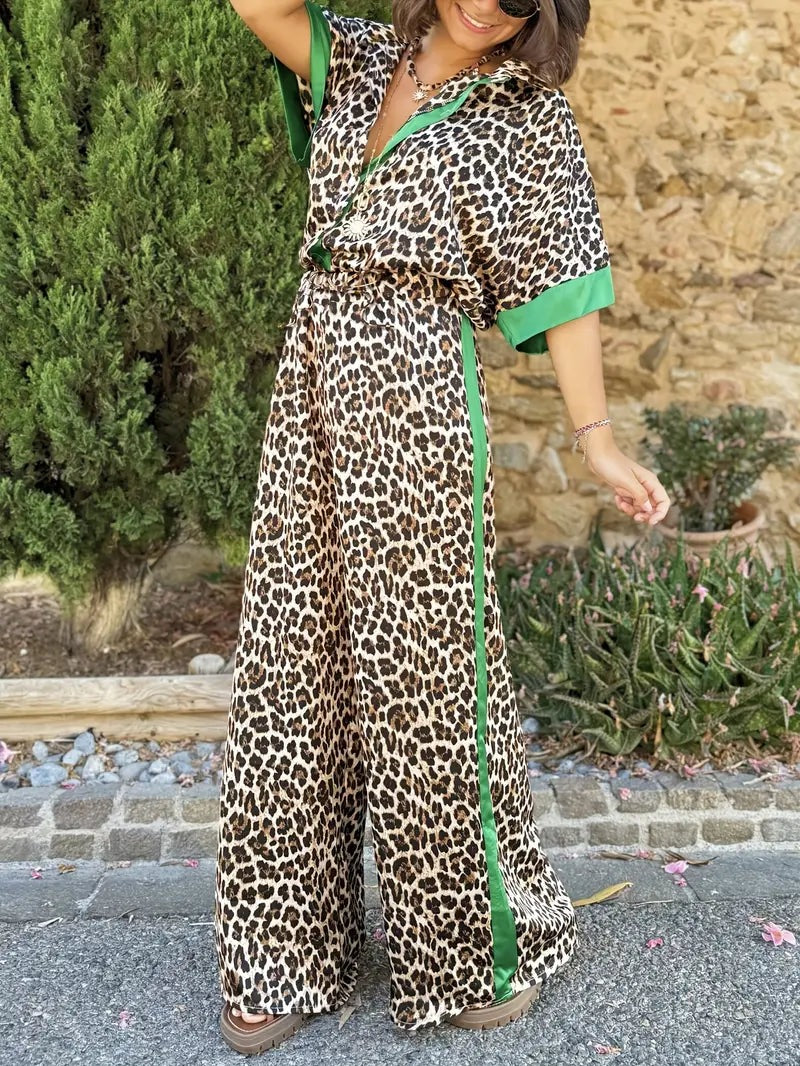 Cherry - Women's Leopard Print Shirt and Wide Leg Set - photo 4