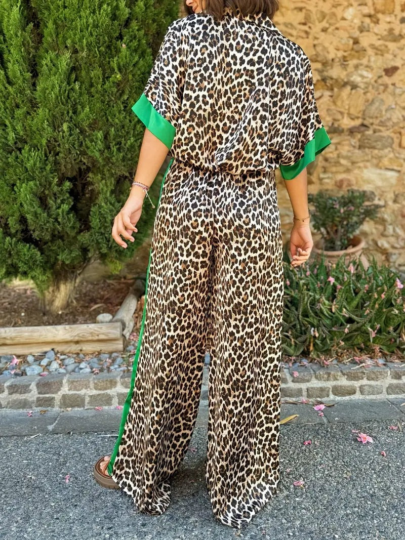 Cherry - Women's Leopard Print Shirt and Wide Leg Set - photo 5