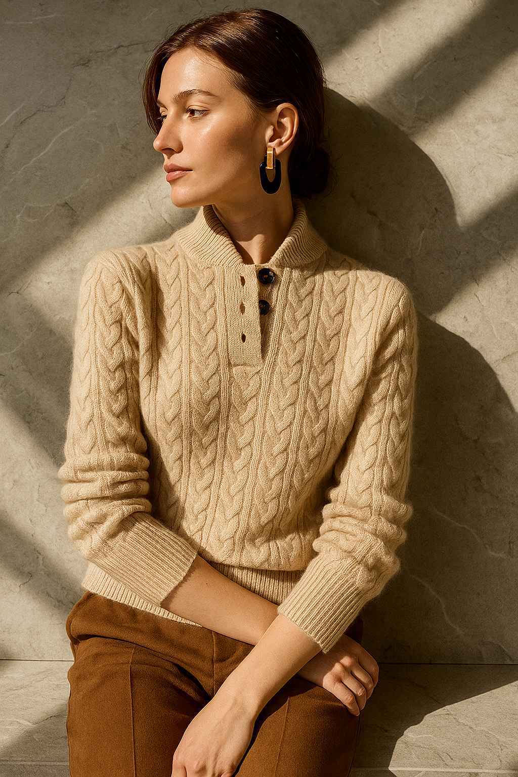 Clara - Women's Cable Knit Jumper with Button Front - photo 12