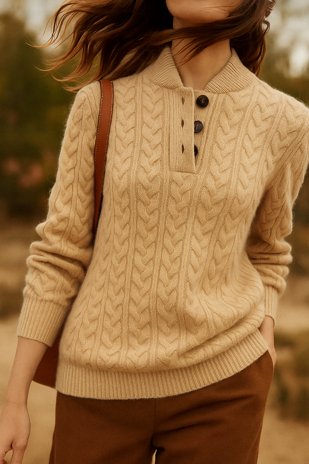 Clara - Women's Cable Knit Jumper with Button Front - photo 3