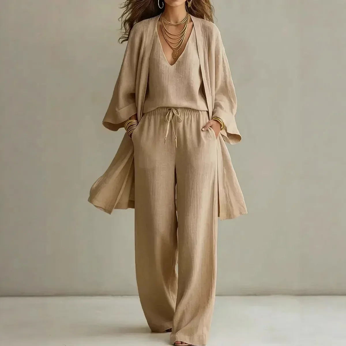 Clarice - Women's Three Piece Wide Leg Lounge Set - photo 2