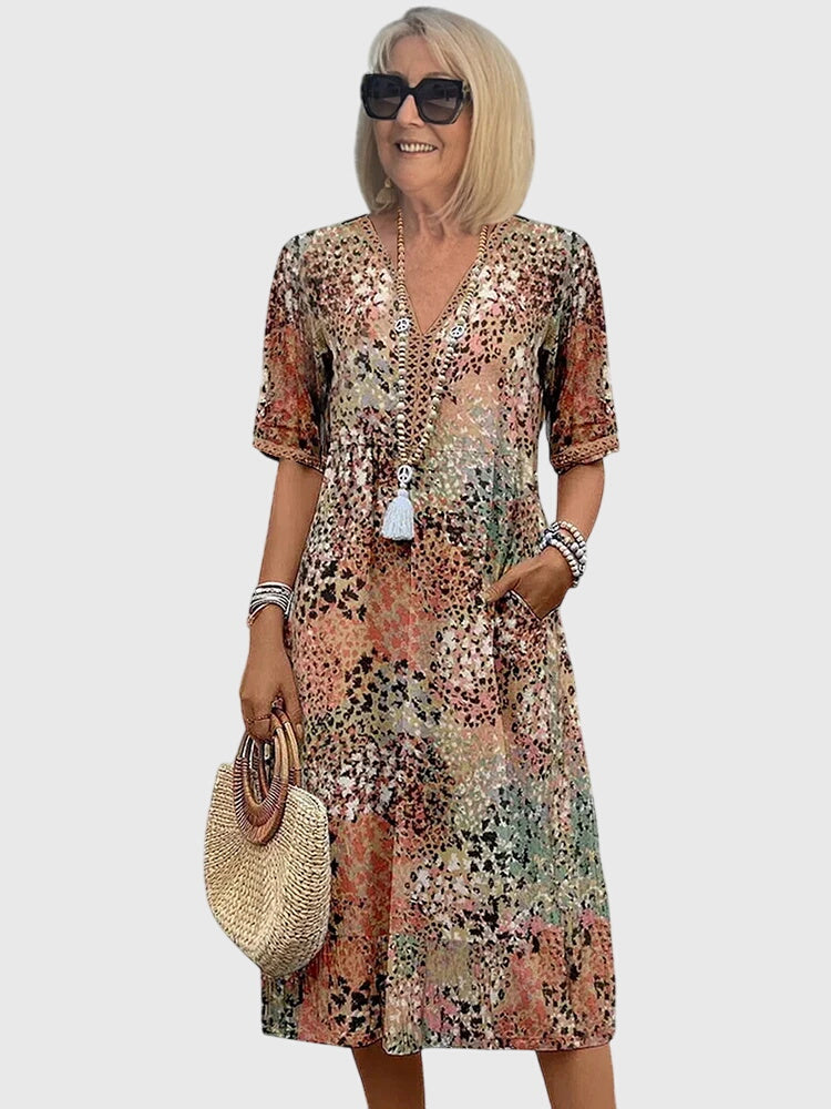 Cathleen - Women's Floral Midi Dress with a Lightweight Fabric
