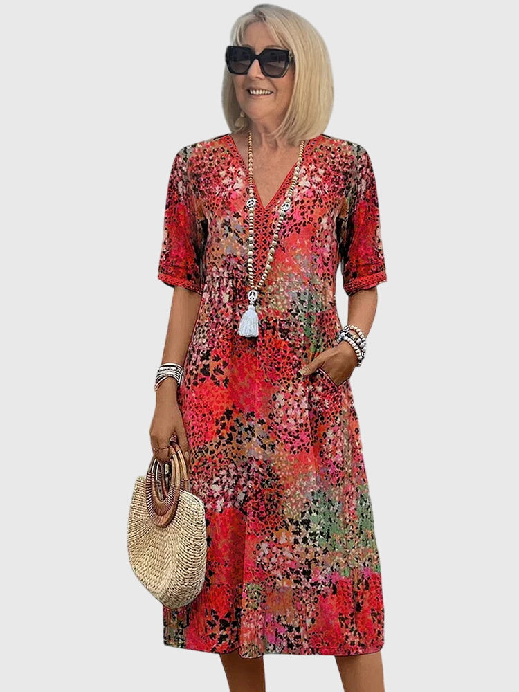 Cathleen - Women's Floral Midi Dress with a Lightweight Fabric