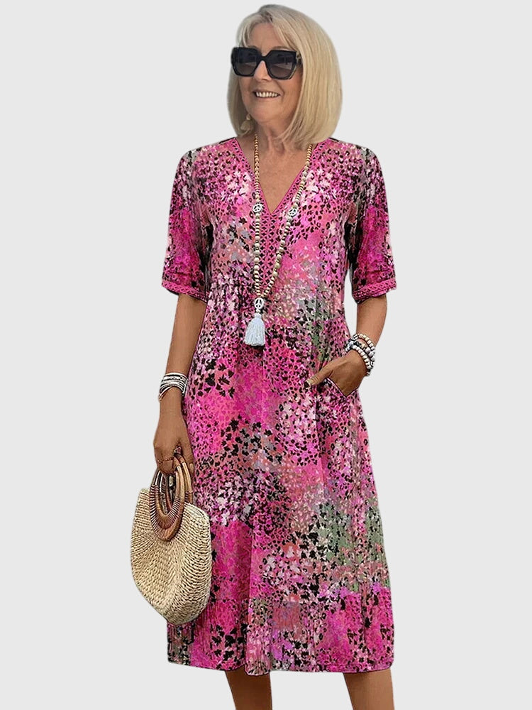 Cathleen - Women's Floral Midi Dress with a Lightweight Fabric