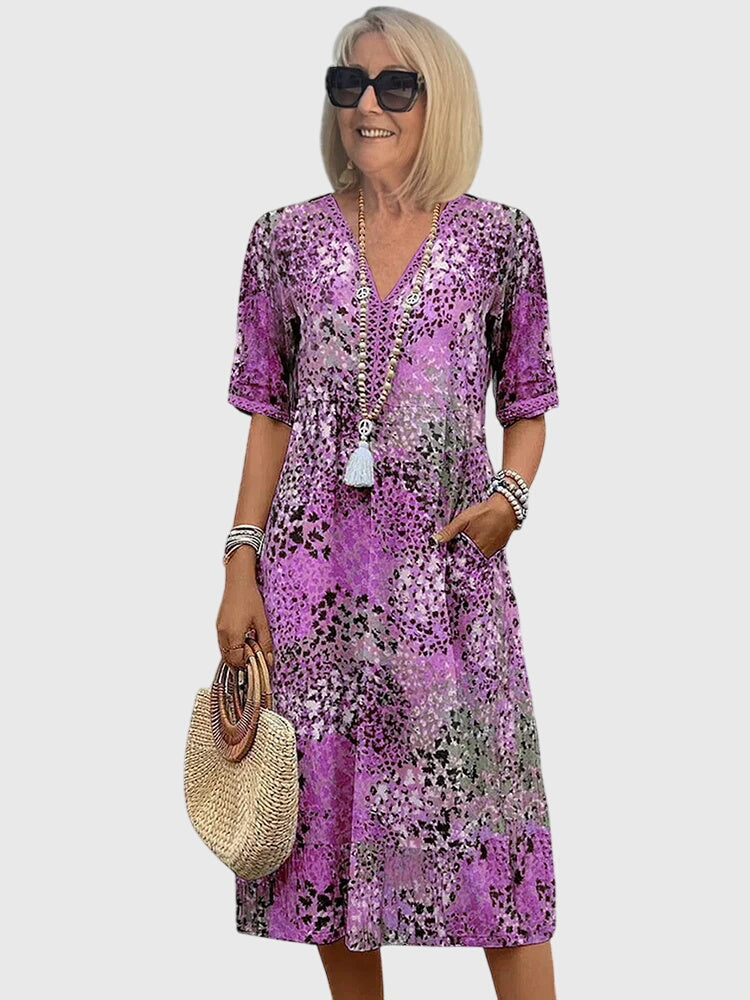 Cathleen - Women's Floral Midi Dress with a Lightweight Fabric