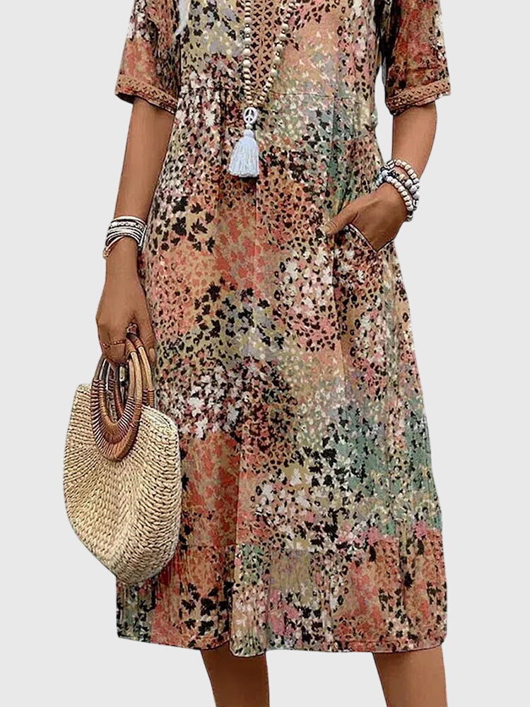 Cathleen - Women's Floral Midi Dress with a Lightweight Fabric
