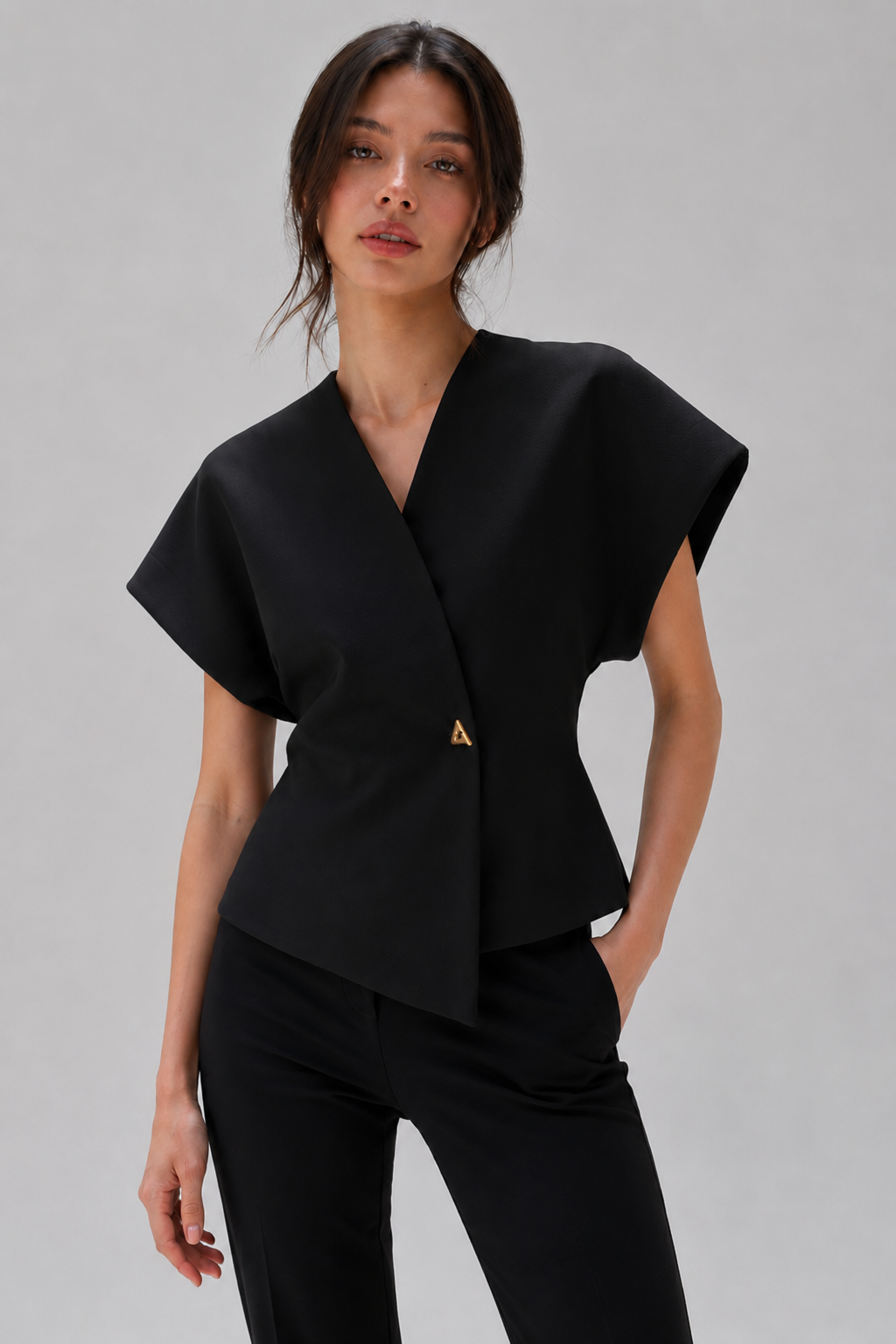 Women's Wrap Front Peplum Top with Cap Sleeves