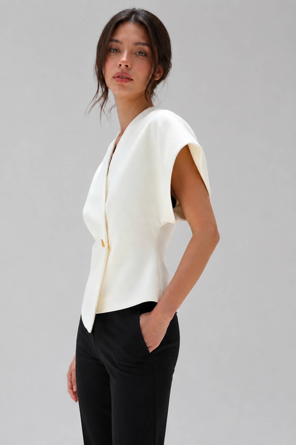 Women's Wrap Front Peplum Top with Cap Sleeves