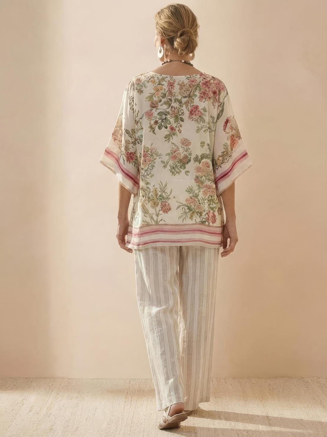 Women's Striped Two Piece Set with Tee and Wide Leg Trousers