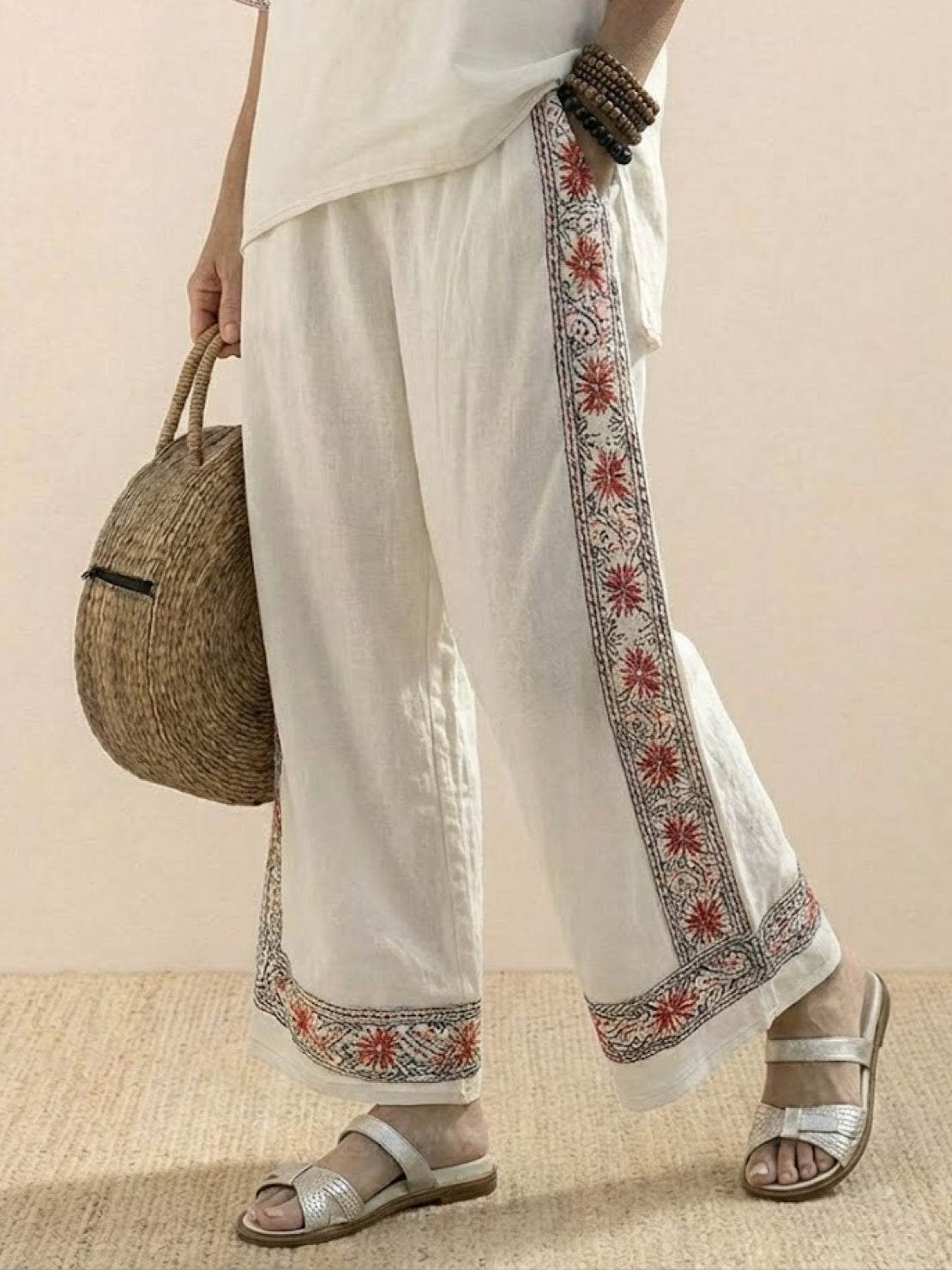 Women's Striped Two Piece Set with Tee and Wide Leg Trousers