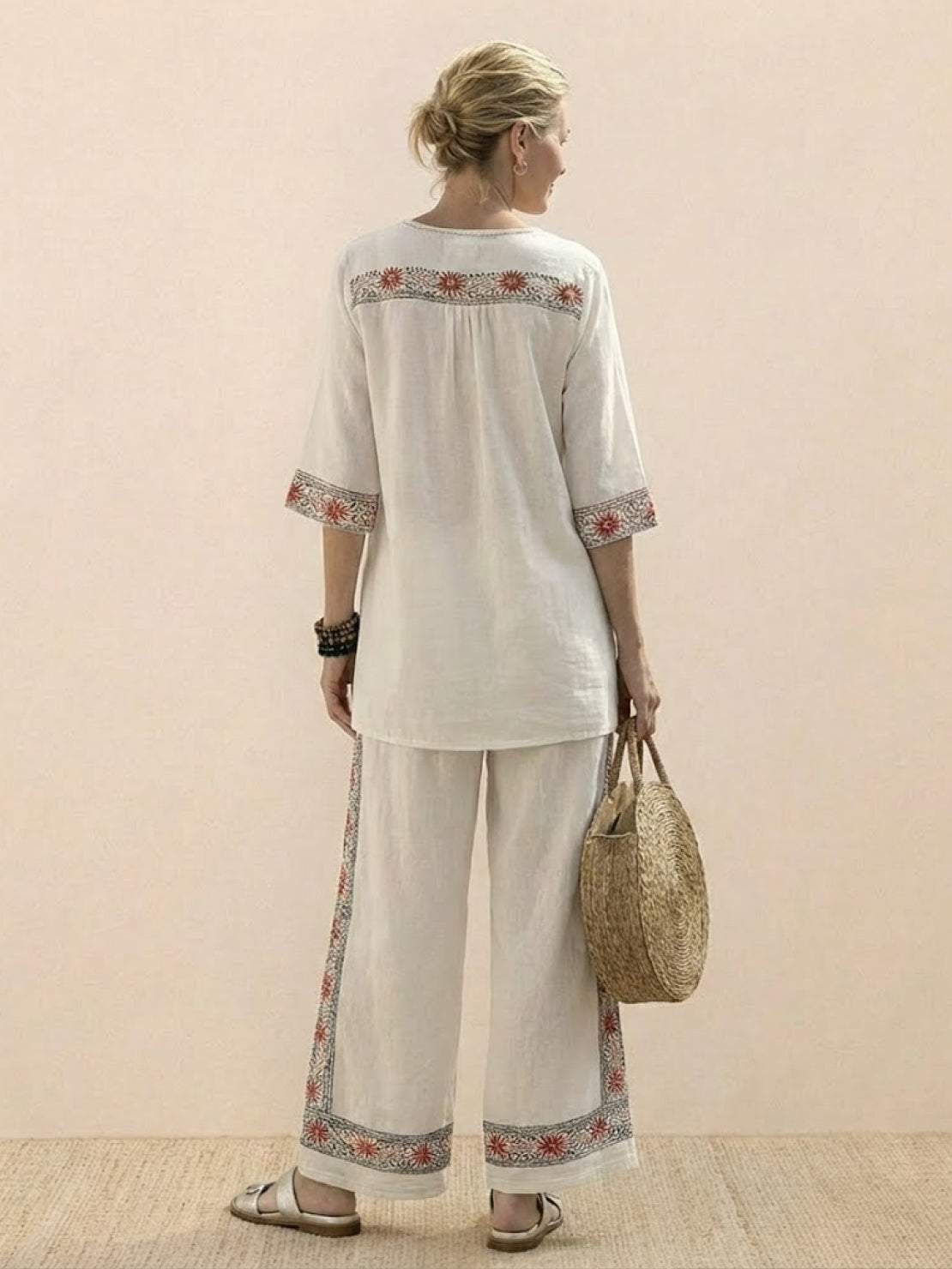 Women's Striped Two Piece Set with Tee and Wide Leg Trousers