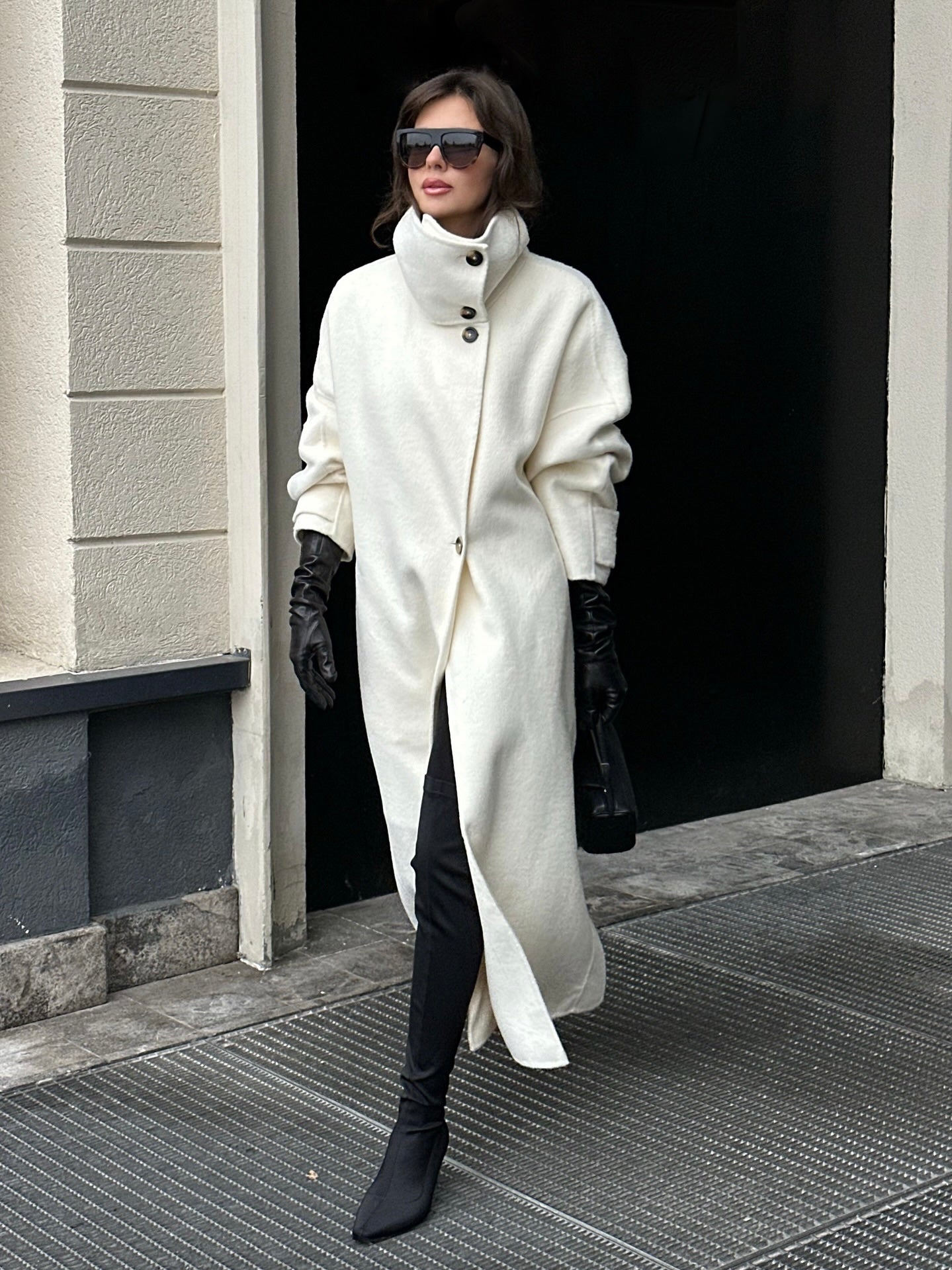 Coco - Women's Structured Longline Coat with High-neck Design - photo 2