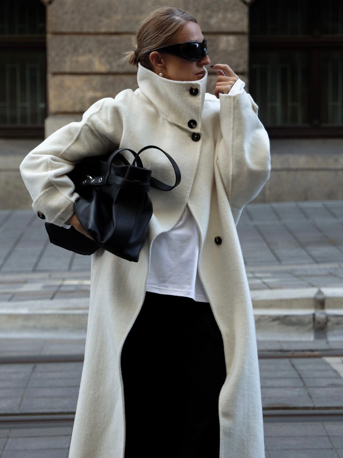 Coco - Women's Structured Longline Coat with High-neck Design - photo 4