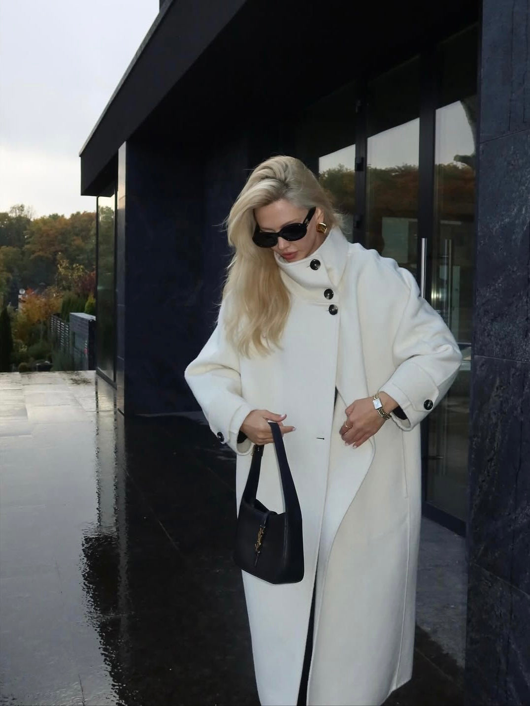 Coco - Women's Structured Longline Coat with High-neck Design - photo 5