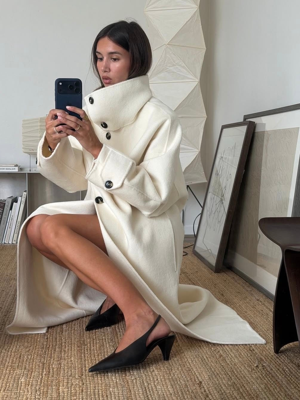 Coco - Women's Structured Longline Coat with High-neck Design - photo 8