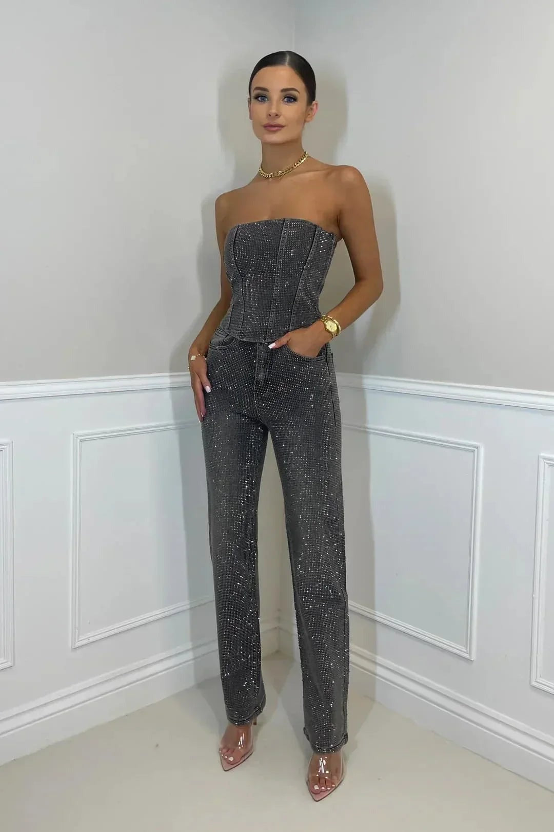 Abigail - Women's strapless wide-leg evening jumpsuit - photo 5