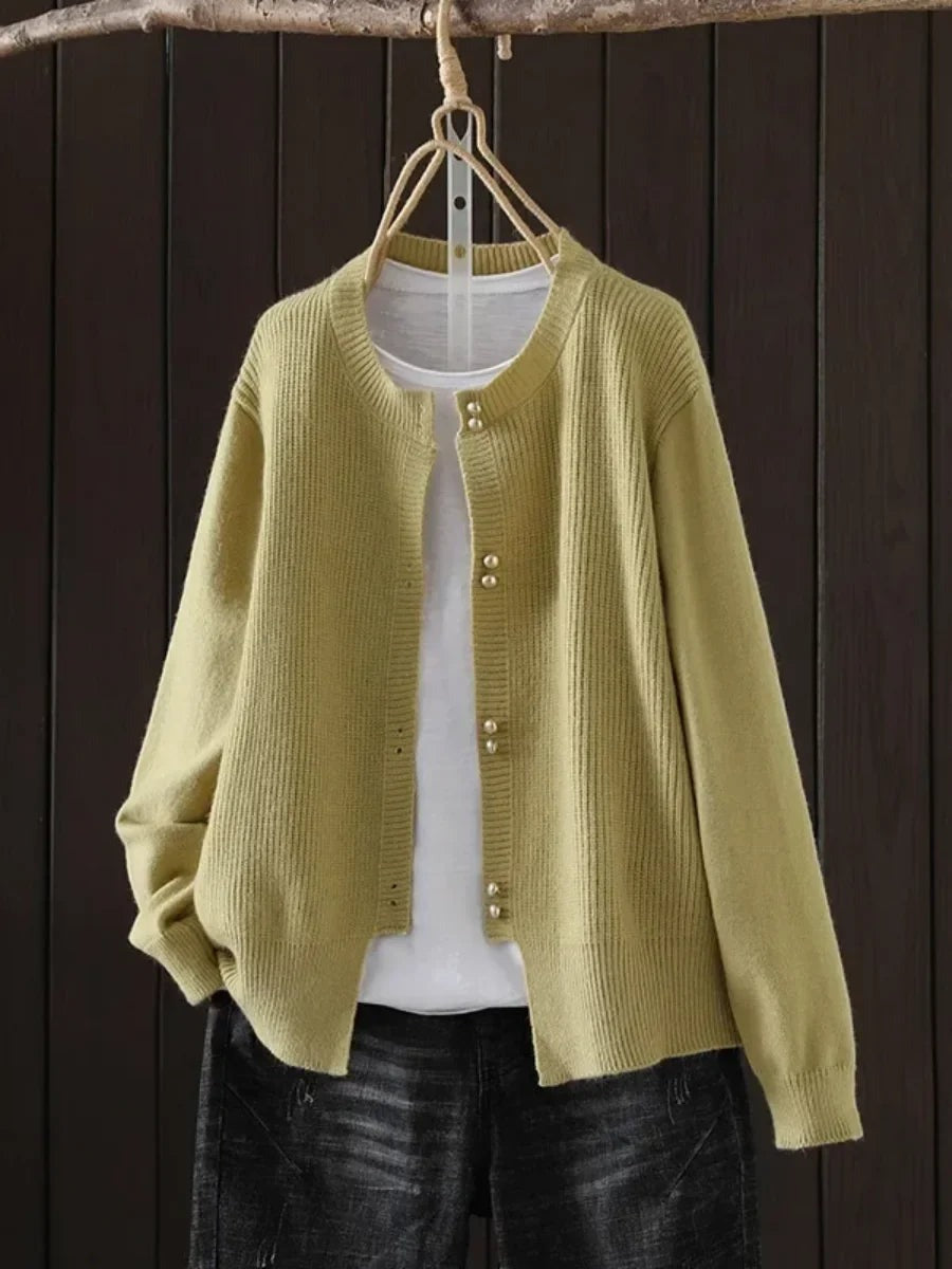 Izaro - Women's Crew Neck Cardigan with Ribbed Texture