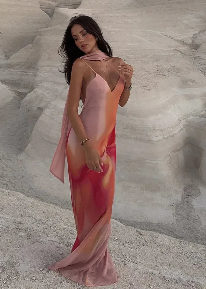 Coralia - Women's Satin Maxi Dress with Fine Straps - photo 1