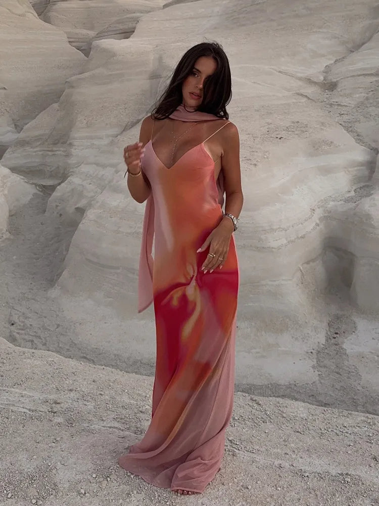 Coralia - Women's Satin Maxi Dress with Fine Straps - photo 3