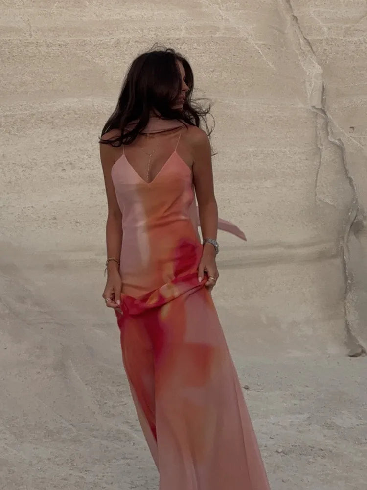 Coralia - Women's Satin Maxi Dress with Fine Straps - photo 5