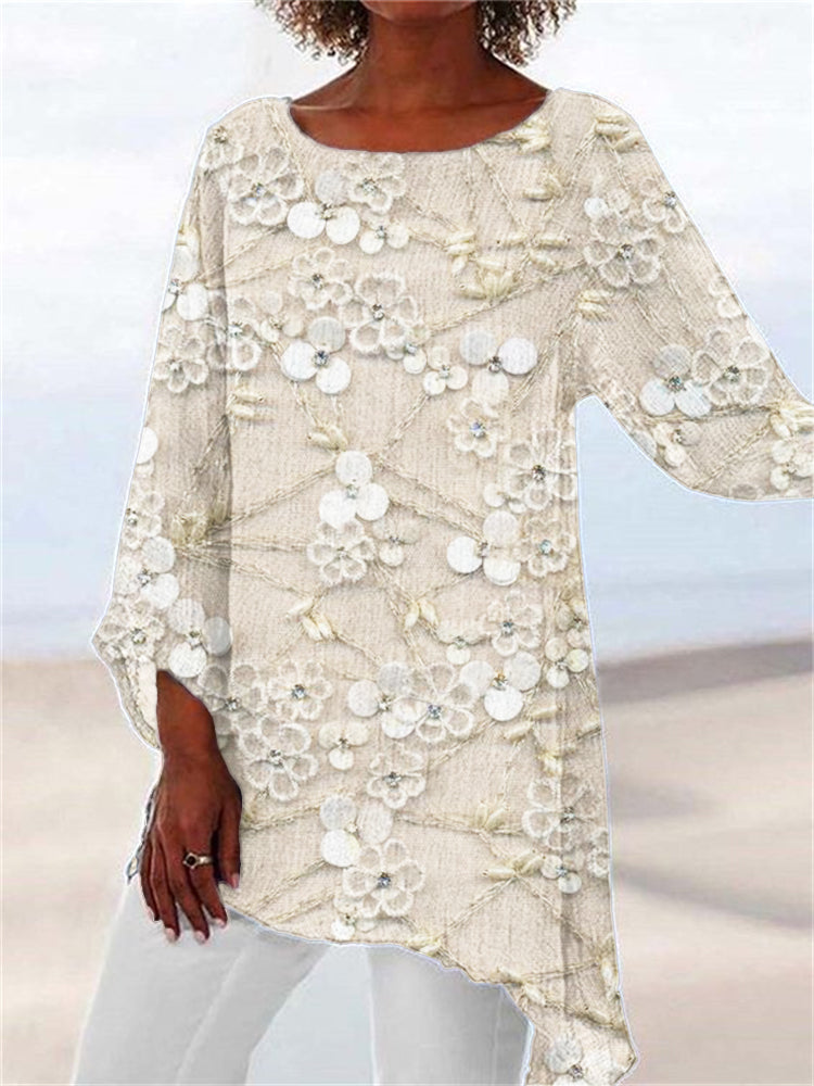 Coretta - Women's Blouse with Floral Print and Asymmetric Hem - photo 1