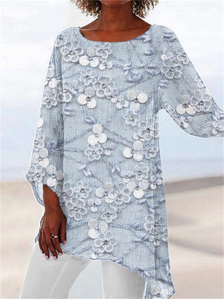 Coretta - Women's Blouse with Floral Print and Asymmetric Hem - photo 2